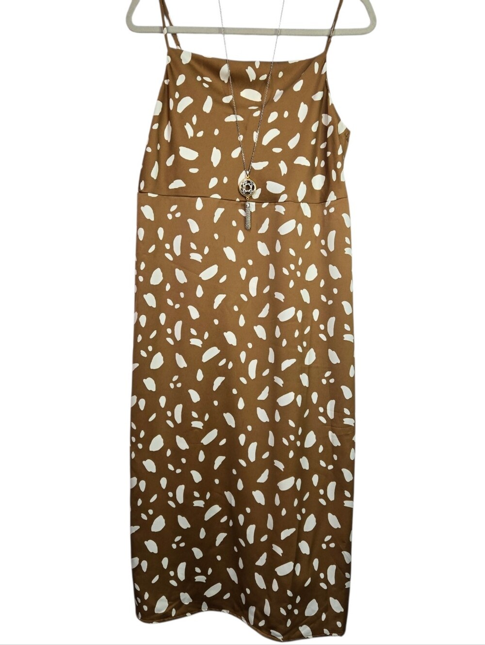 Old Navy Size M Gold Slip Midi Dress, Spaghetti Straps, Elastic Back, Silky Feel